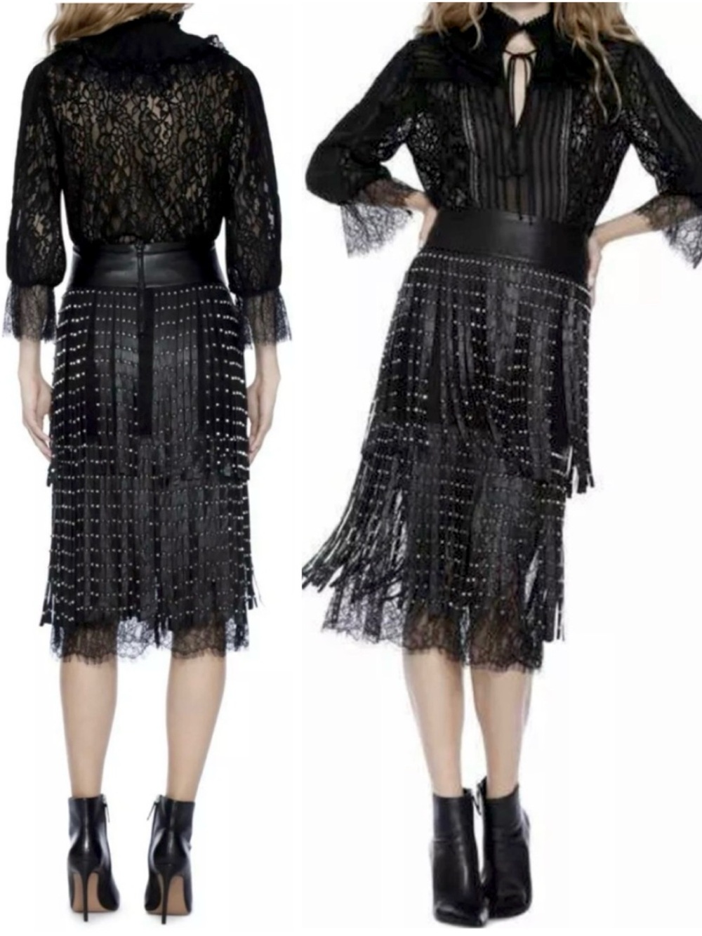 ALICE + OLIVIA Senna Studded Leather Fringe Skirt - Picture 8 of 13
